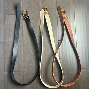 Set of Three Vegan Leather Belts with Antique Gold Buckles